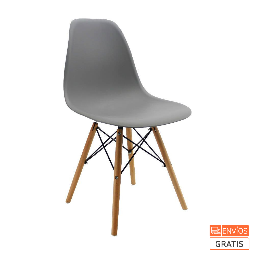 Silla Eames Patas En Madera Para Comedor, Gris